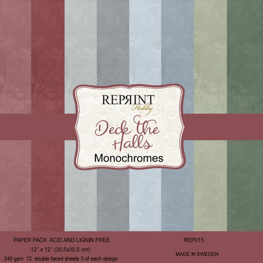 Reprint - Cardstock "Deck the Halls Monochromes" 12x12 Inch - 12 Bogen