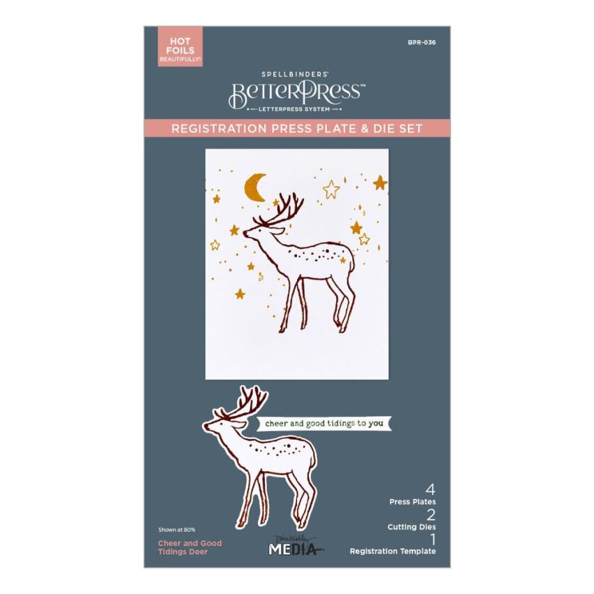 Spellbinders - Buchdrucktechnik "Cheer and Good Tidings Deer" BetterPress Plate & Dies