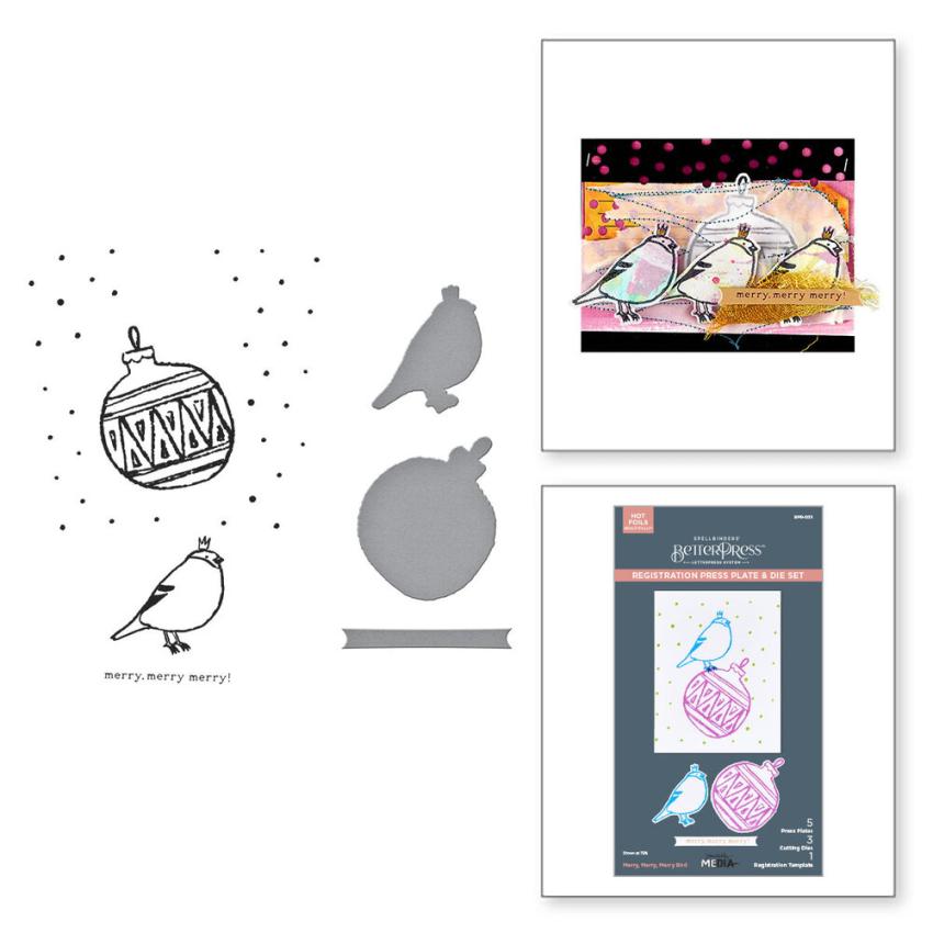 Spellbinders - Buchdrucktechnik "Merry, Merry, Merry Bird" BetterPress Plate & Dies