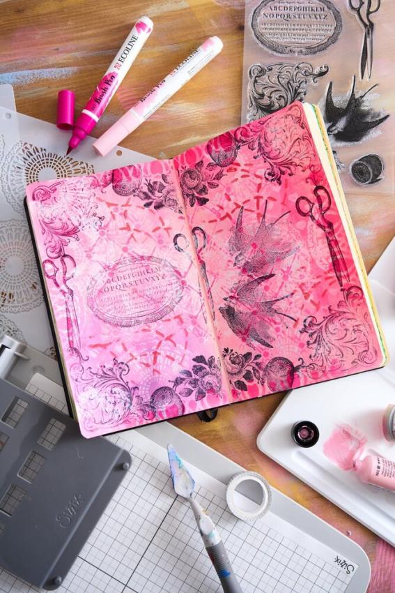 Sizzix - Schablone & Stempelset "Stitches" Stencil & Clear Stamps by Mark Montano
