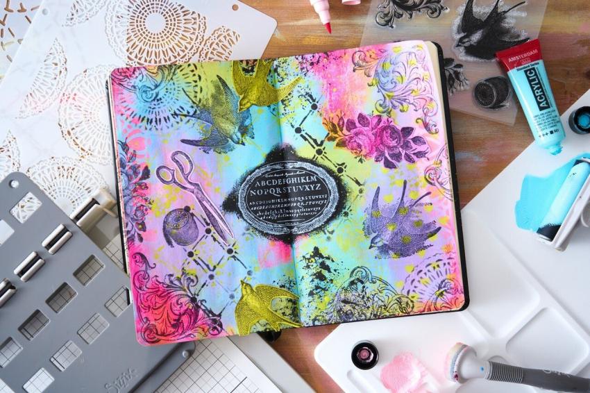 Sizzix - Schablone & Stempelset "Stitches" Stencil & Clear Stamps by Mark Montano