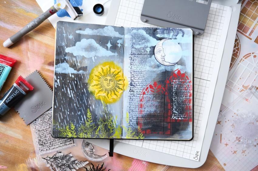 Sizzix - Schablone & Stempelset "Weather Wonder" Stencil & Clear Stamps by Mark Montano