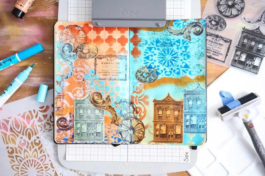 Sizzix - Schablone & Stempelset "Build It" Stencil & Clear Stamps by Mark Montano