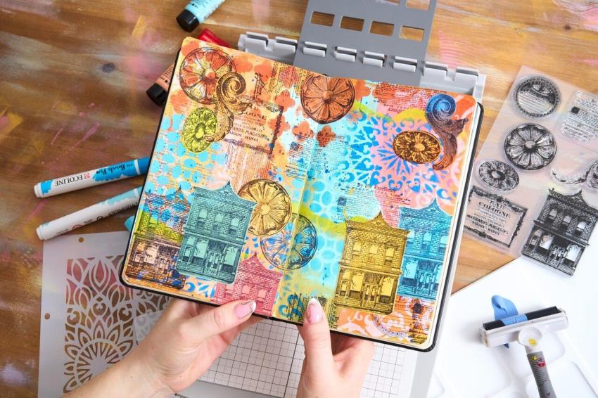 Sizzix - Schablone & Stempelset "Build It" Stencil & Clear Stamps by Mark Montano