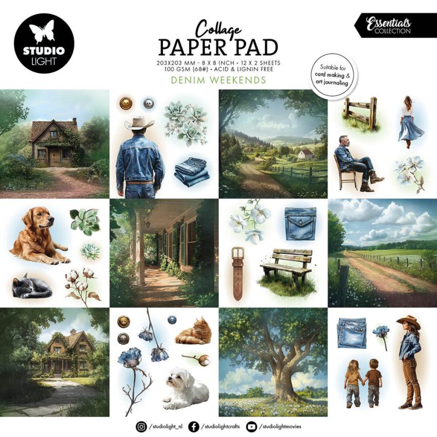 Studio Light - Designpapier "Denim Weekends" Collage Paper Pad 8x8 Inch - 24 Bogen
