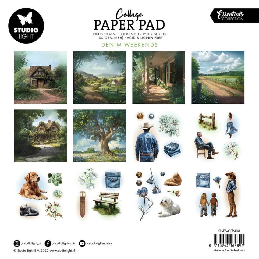 Studio Light - Designpapier "Denim Weekends" Collage Paper Pad 8x8 Inch - 24 Bogen