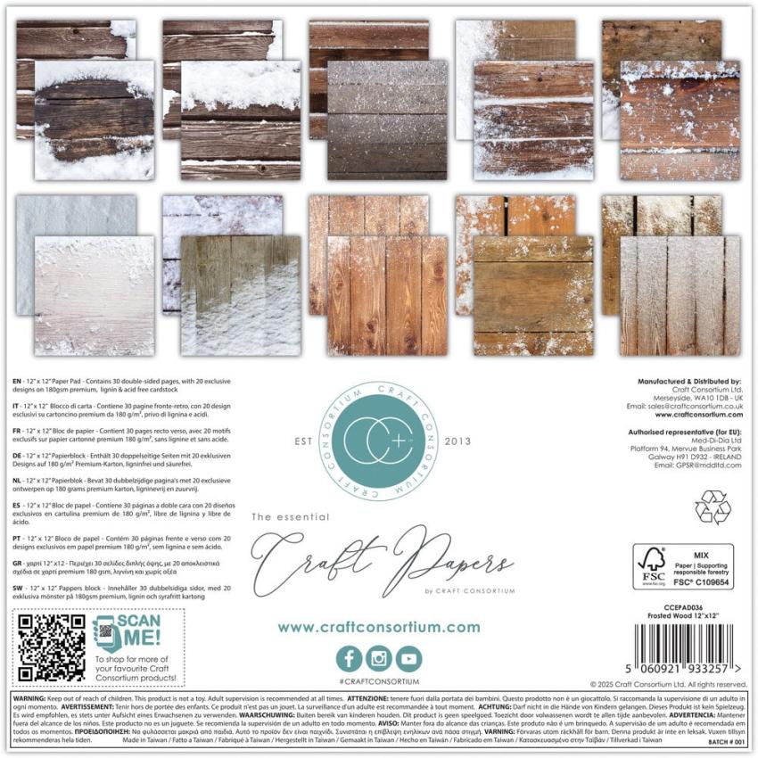 Craft Consortium - Designpapier "Frosted Wood" Paper Pad 12x12 Inch - 30 Bogen