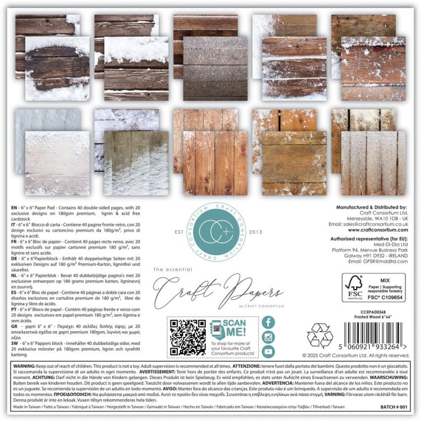 Craft Consortium - Designpapier "Frosted Wood" Paper Pad 6x6 Inch - 40 Bogen