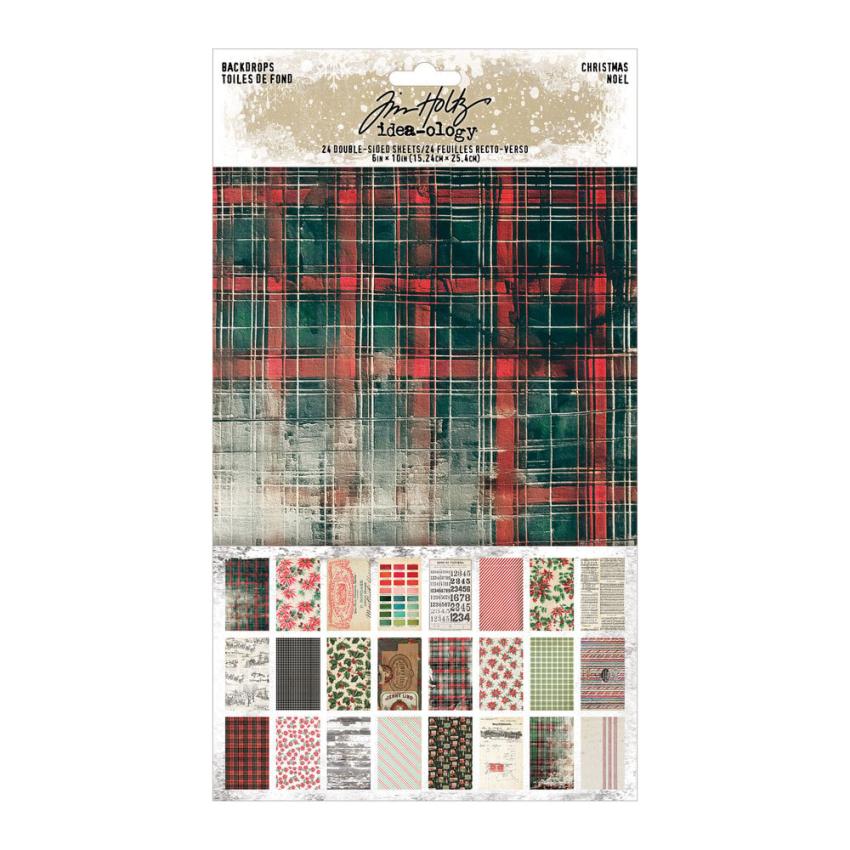 Tim Holtz - Idea Ology - Designpapier "Bacldrops Christmas" Paper Pack 6x10 Inch - 24 Bogen 