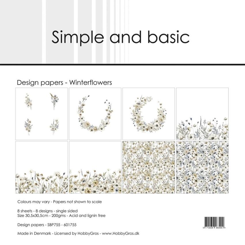 Simple and Basic - Designpapier "Winterflowers" Paper Pack 12x12 Inch - 8 Bogen 