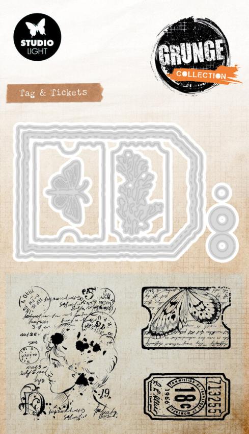 Studio Light - Stempel & Stanzschablone "Tag & Tickets" Stamp & Dies Grunge