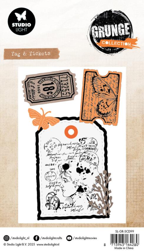 Studio Light - Stempel & Stanzschablone "Tag & Tickets" Stamp & Dies Grunge