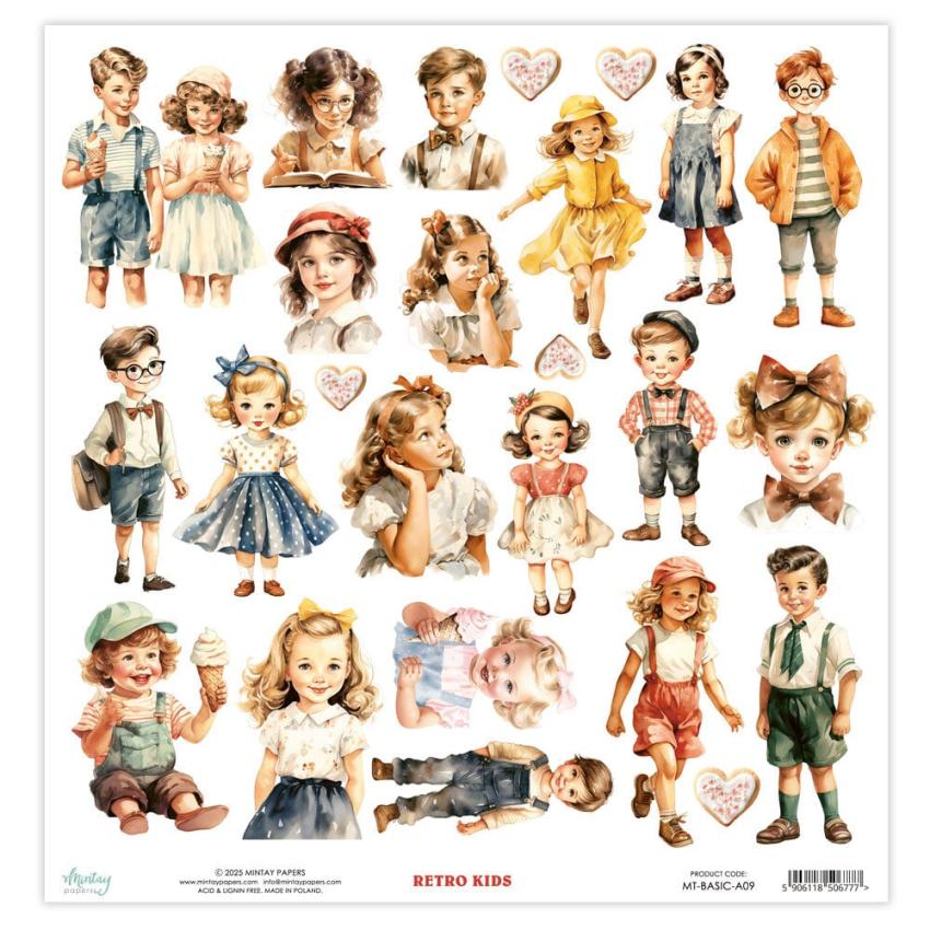 Mintay Papers - Papier Elemente "Retro Kids" Paper Elements 12x12 Inch