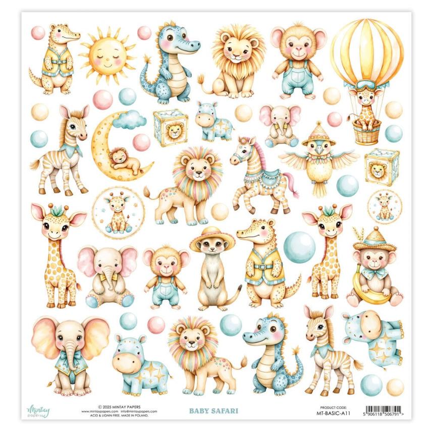 Mintay Papers - Papier Elemente "Baby Safari" Paper Elements 12x12 Inch