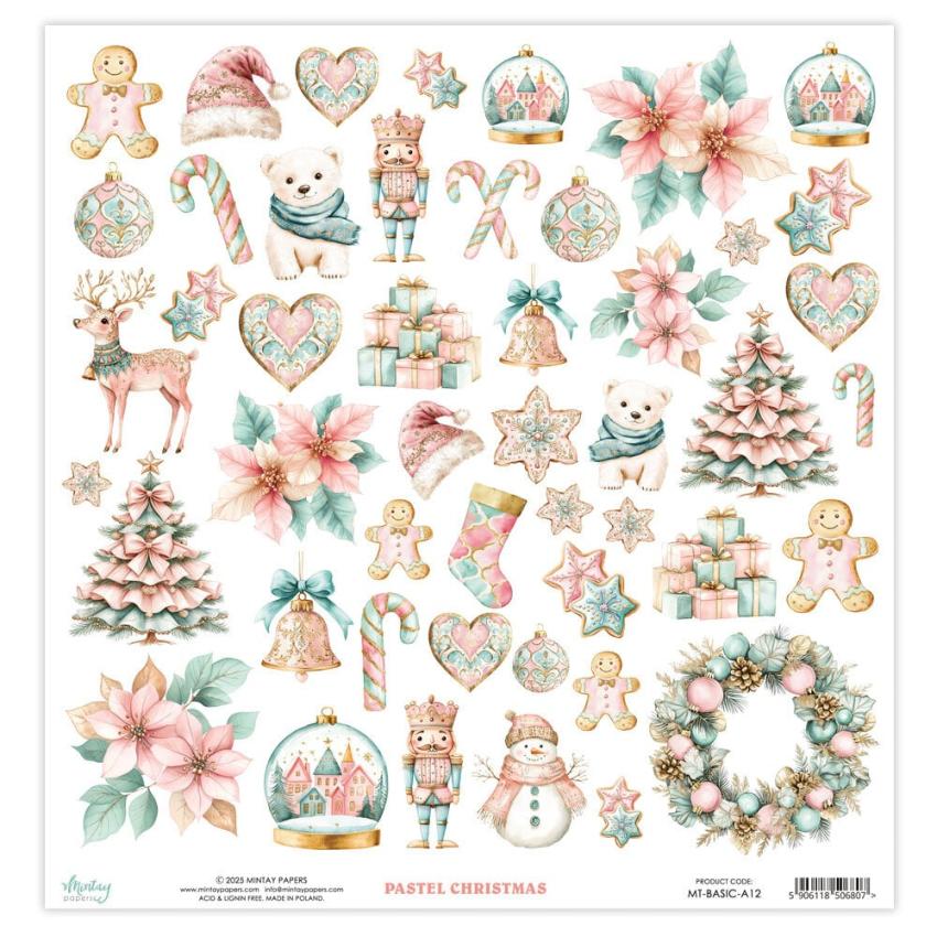 Mintay Papers - Papier Elemente "Pastel Christmas" Paper Elements 12x12 Inch