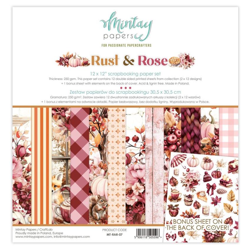 Mintay Papers - Designpapier "Rust & Rose" Scrapbooking Paper Pad 12x12 Inch - 12 Bogen