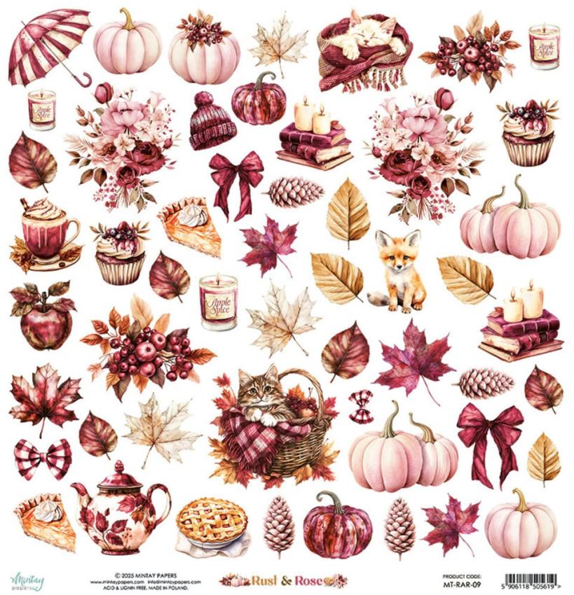 Mintay Papers - Papier Elemente "Rust & Roses" Paper Elements 12x12 Inch