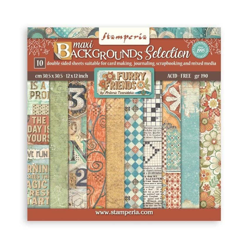 Stamperia - Designpapier "Furry Friends" Maxi Paper Pack 12x12 Inch - 10 Bogen