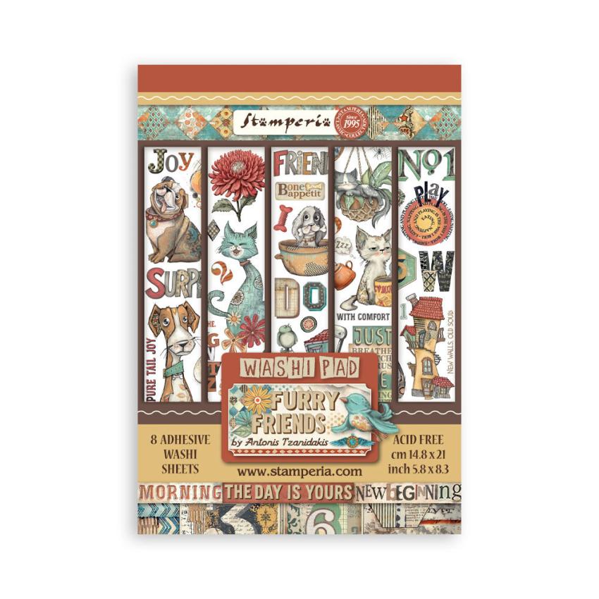 Stamperia - Washi Papier "Furry Friends" Washi Pad 14,8x21cm - 8 Bogen