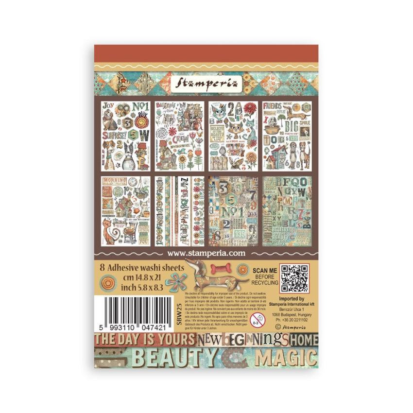 Stamperia - Washi Papier "Furry Friends" Washi Pad 14,8x21cm - 8 Bogen