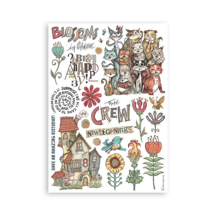 Stamperia - Washi Papier "Furry Friends" Washi Pad 14,8x21cm - 8 Bogen