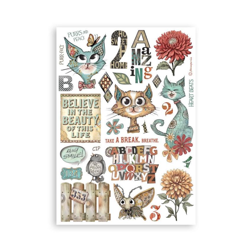 Stamperia - Washi Papier "Furry Friends" Washi Pad 14,8x21cm - 8 Bogen