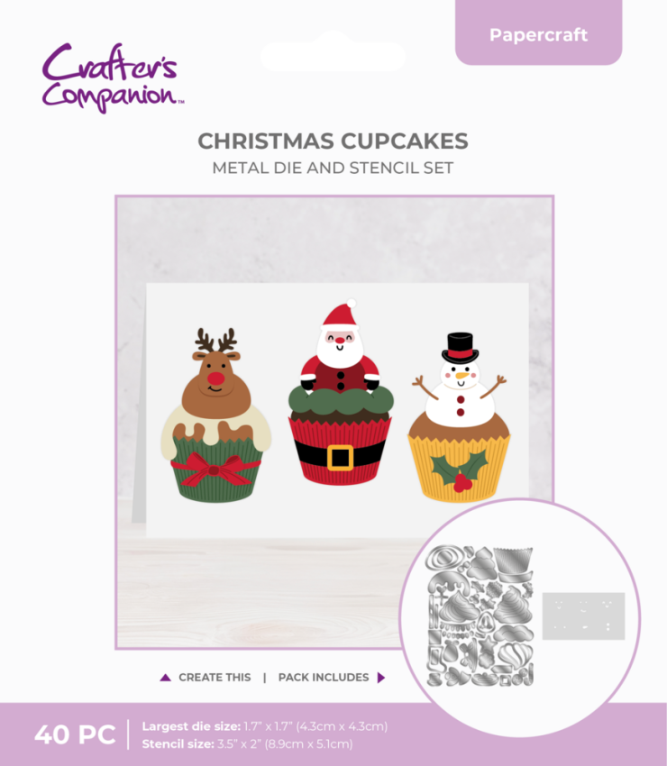 Crafters Companion - Stempelset & Stanzschablone "Christmas Cupcakes" Stamp & Dies