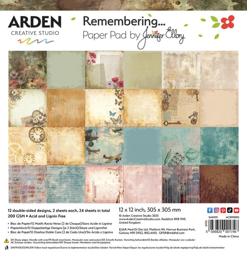 Arden Creative Studio - Designpapier "Remembering..." Paper Pack 12x12 Inch - 12 Bogen