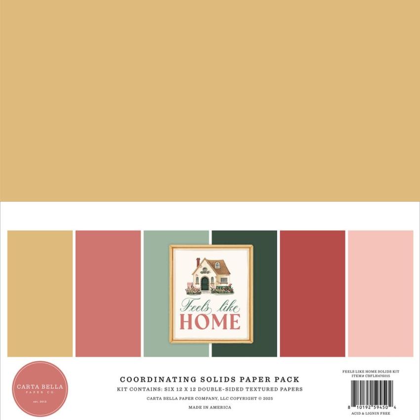 Carta Bella - Cardstock "Feels Like Home" Coordinating Solids Paper Pack 12x12 Inch - 6 Bogen