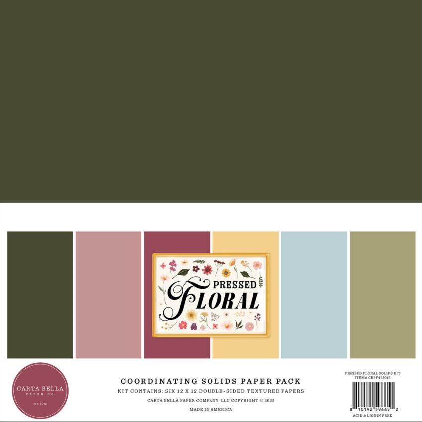 Carta Bella - Cardstock "Pressed Floral" Coordinating Solids Paper Pack 12x12 Inch - 6 Bogen