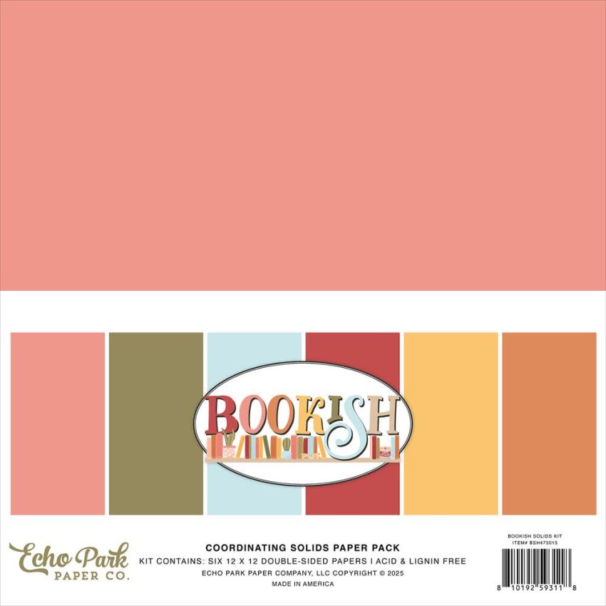 Echo Park - Cardstock "Bookish" Coordinating Solids Paper 12x12 Inch - 6 Bogen 