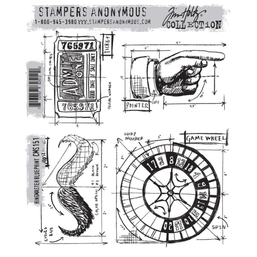 Stampers Anonymous - Gummistempelset "Ringmaster Blueprint" Cling Stamp Design by Tim Holtz