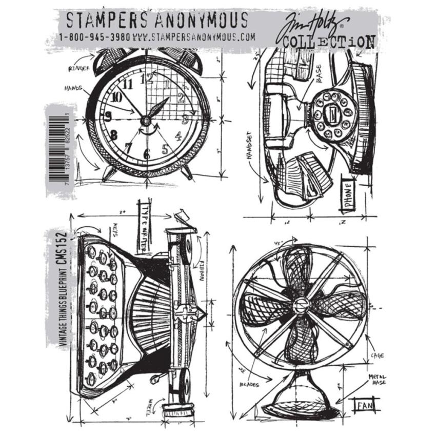 Stampers Anonymous - Gummistempelset "Vintage Things Blueprint" Cling Stamp Design by Tim Holtz