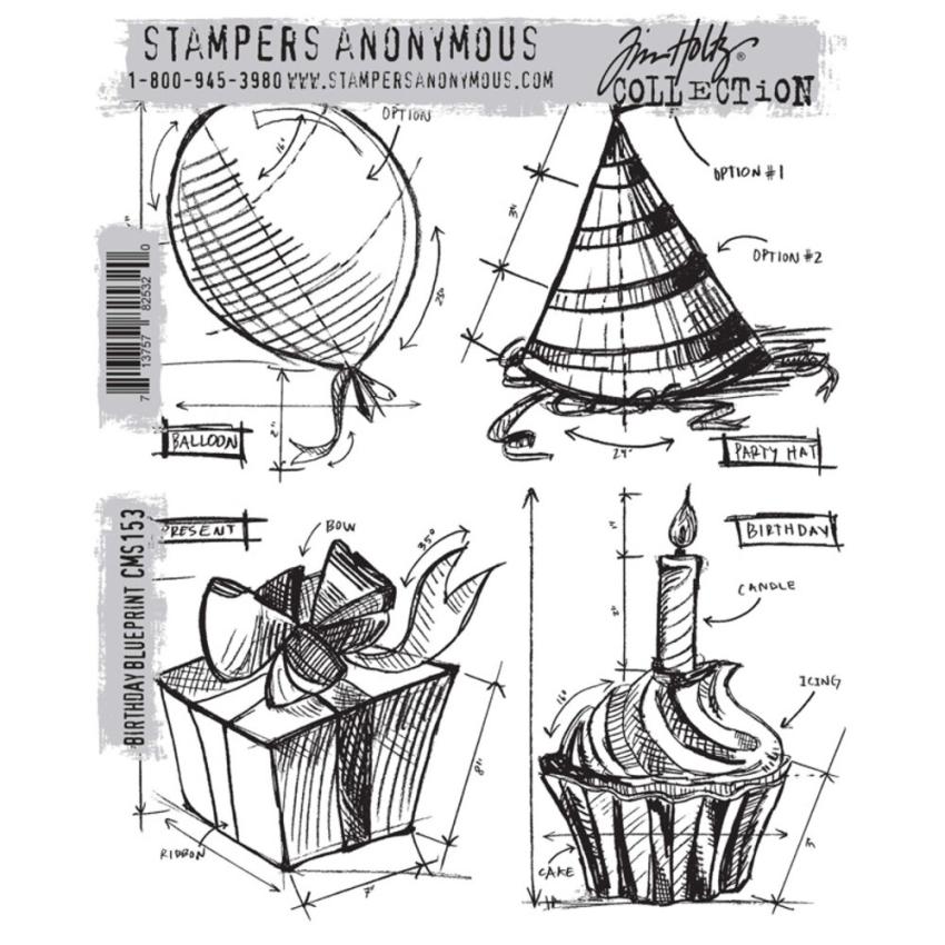 Stampers Anonymous - Gummistempelset "Birthday Blueprint" Cling Stamp Design by Tim Holtz