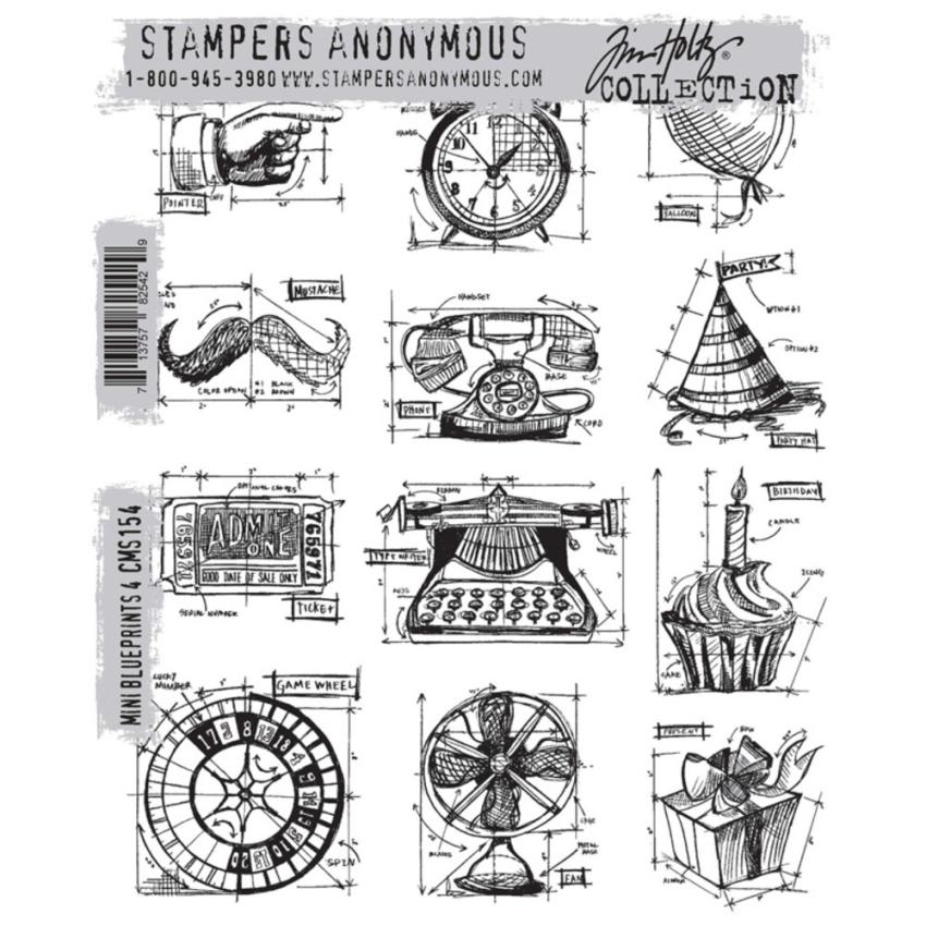 Stampers Anonymous - Gummistempelset "Mini Blueprints 4" Cling Stamp Design by Tim Holtz