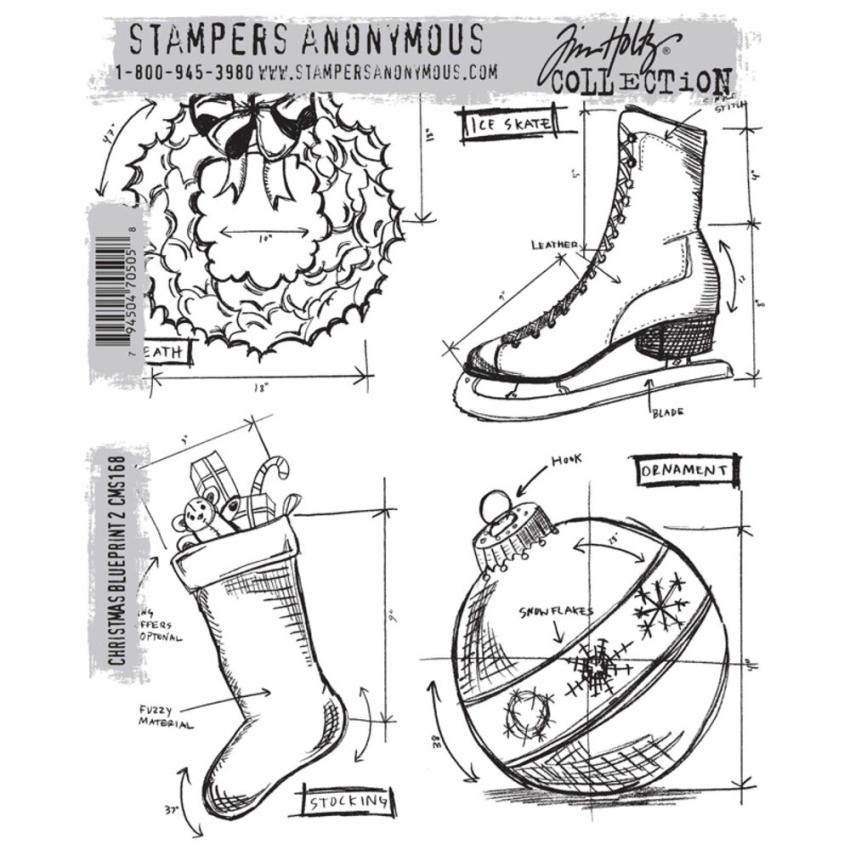 Stampers Anonymous - Gummistempelset "Christmas Blueprint 2" Cling Stamp Design by Tim Holtz