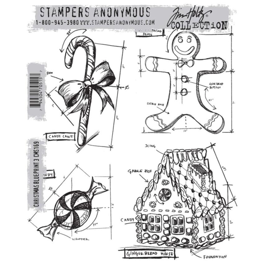 Stampers Anonymous - Gummistempelset "Christmas Blueprint 3" Cling Stamp Design by Tim Holtz