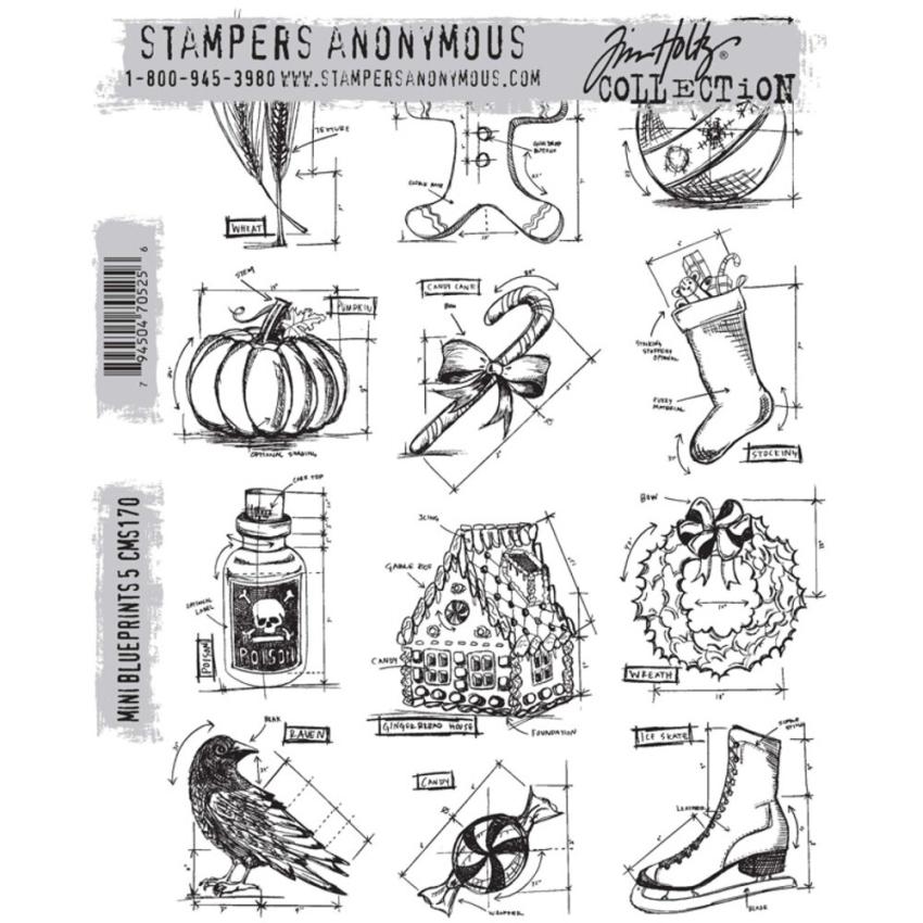 Stampers Anonymous - Gummistempelset "Mini Blueprints 5" Cling Stamp Design by Tim Holtz