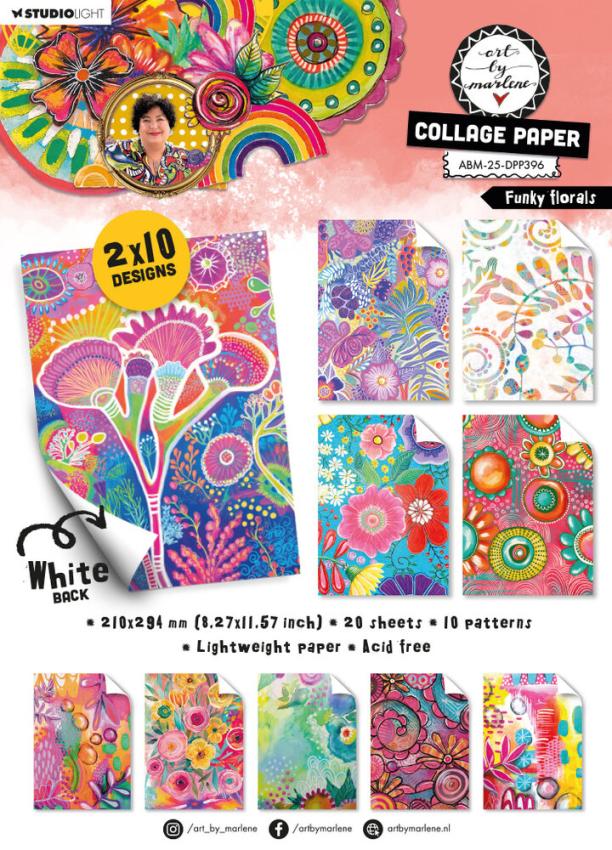 Art By Marlene - Designpapier "Funky Florals" Paper Pack A4 - 20 Bogen