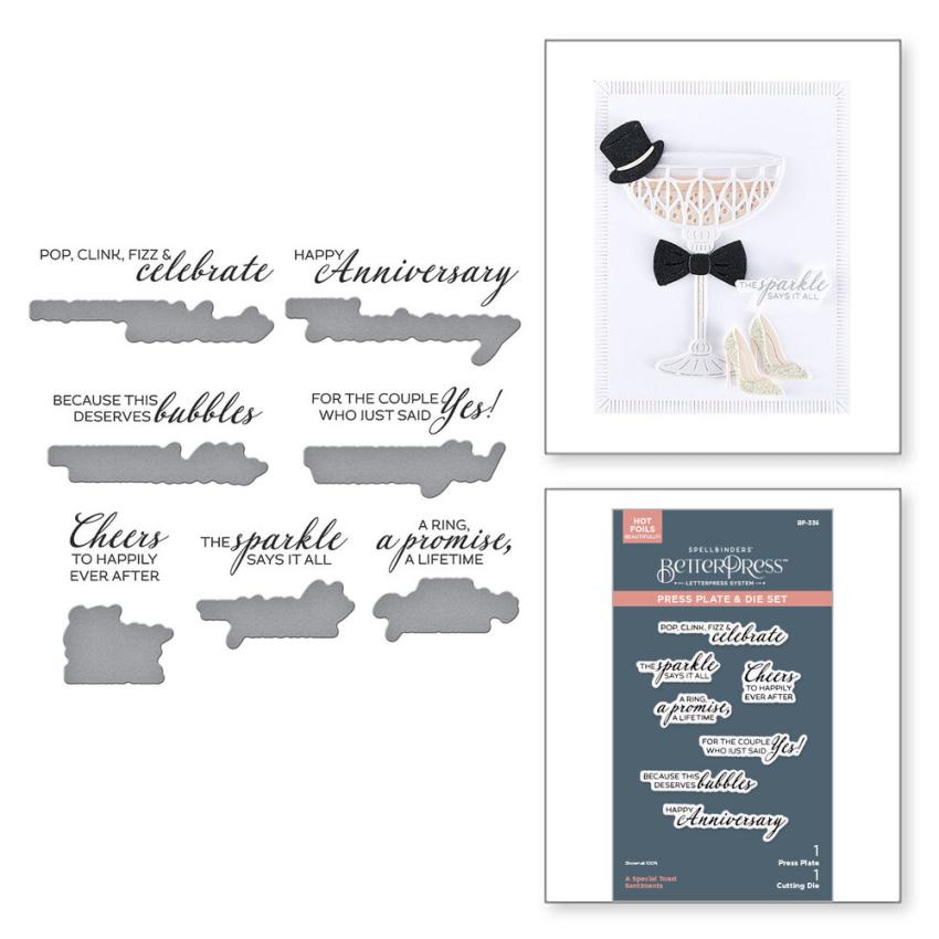Spellbinders - Buchdrucktechnik "A Special Toast Sentiments" BetterPress Plate & Dies