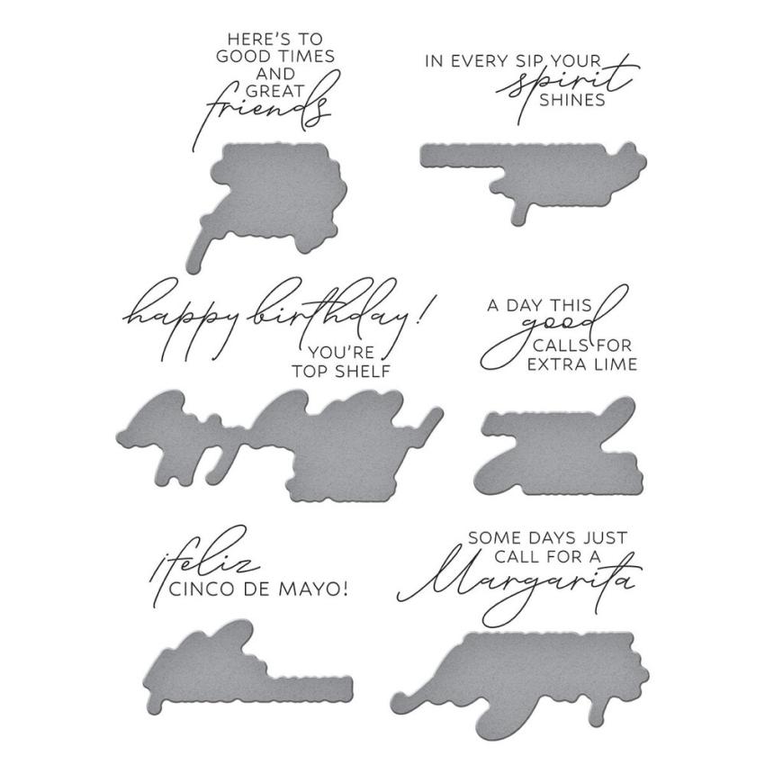 Spellbinders - Buchdrucktechnik "Sip Sip Ole Sentiments" BetterPress Plate & Dies