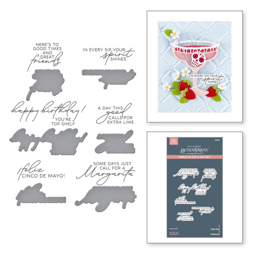 Spellbinders - Buchdrucktechnik "Sip Sip Ole Sentiments" BetterPress Plate & Dies