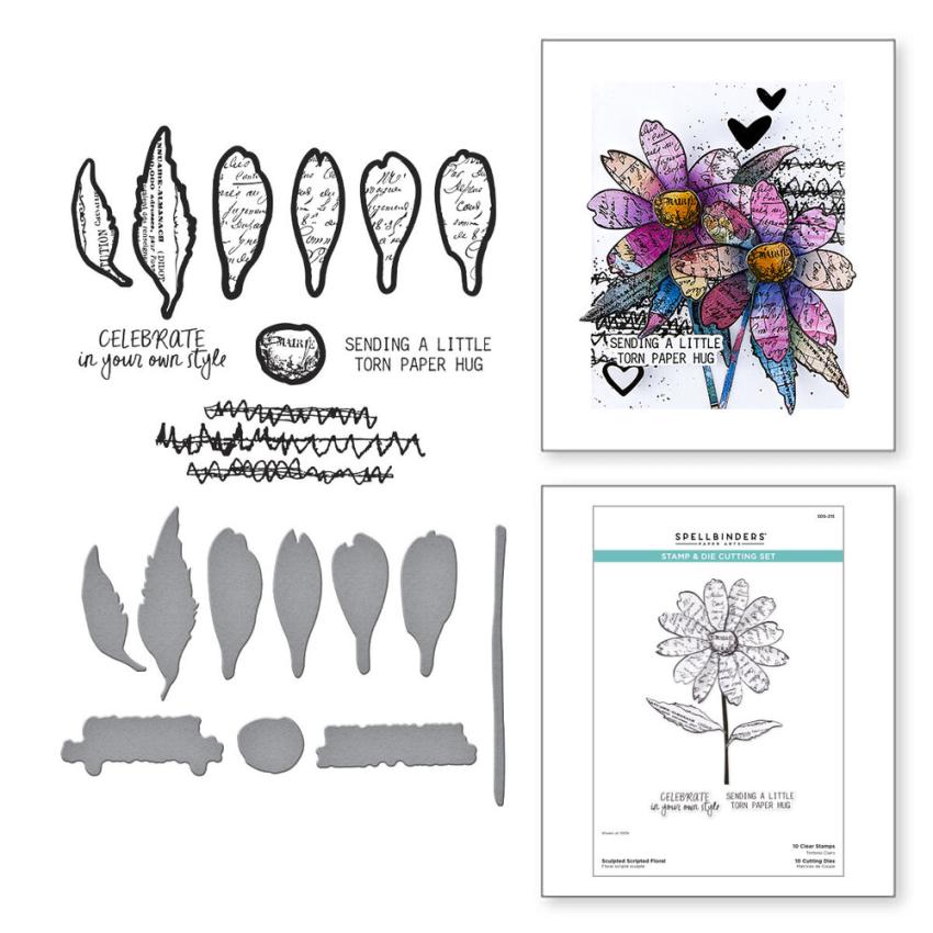 Spellbinders - Stempelset & Stanzschablone "Sculpted Scripted Floral" Clear Stamps & Dies
