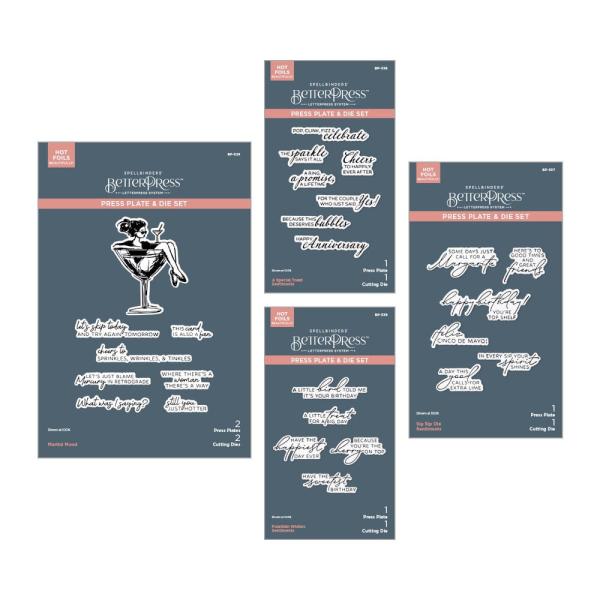 Spellbinders - Buchdrucktechnik "Happier Hour Sentiments Bundle" BetterPress Plate & Dies