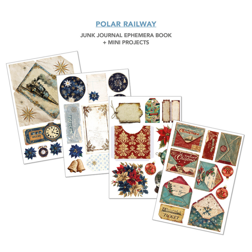 Ciao Bella - Designpapier & Stanzteile "Polar Railway" Junk Journal Ephemera Book A4 - 32 Bogen