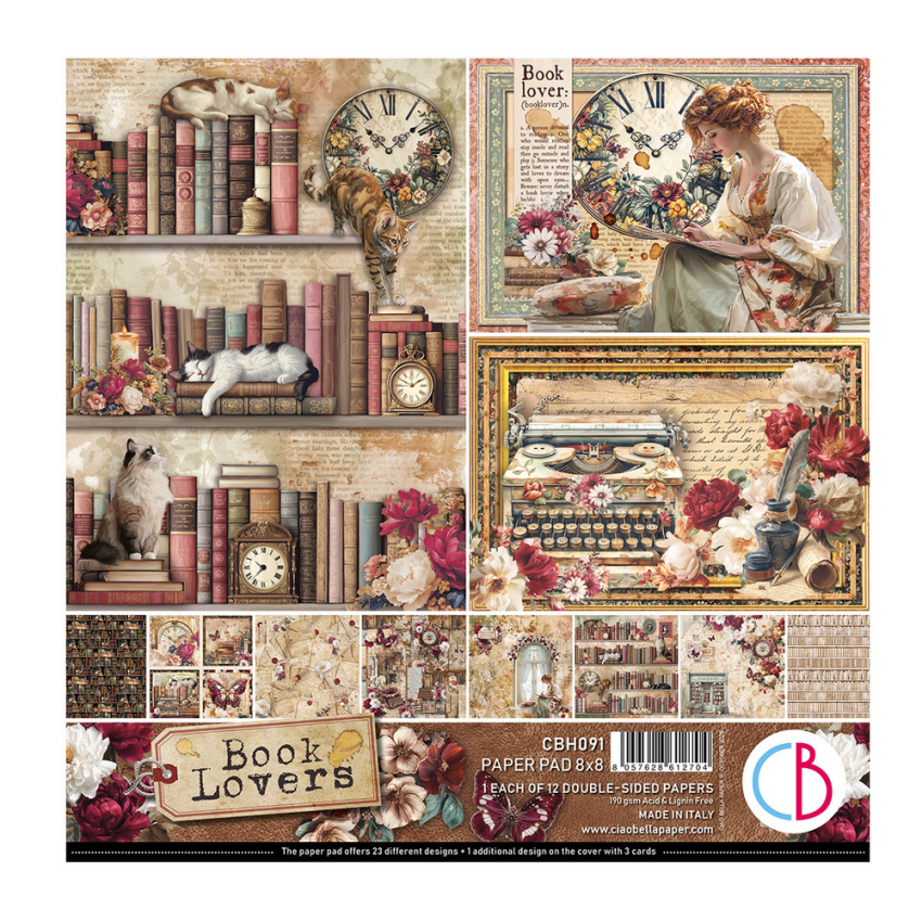 Ciao Bella - Designpapier "Book Lovers Pad" Paper Pack 8x8 Inch - 12 Bogen
