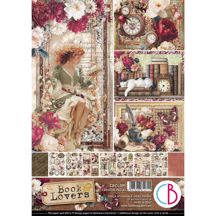 Ciao Bella - Stanzteile "Book Lovers" Creative Pad A4 - 9 Bogen