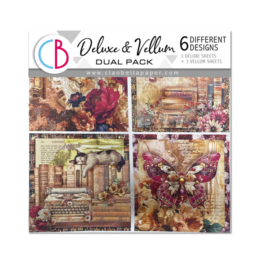 Ciao Bella - Designpapier "Book Lovers" Deluxe Pearl Copper & Vellum Dual Paper Pack 6x6 Inch - 6 Bogen