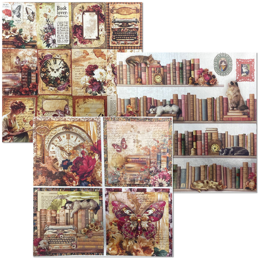 Ciao Bella - Designpapier "Book Lovers" Deluxe Pearl Copper & Vellum Dual Paper Pack 6x6 Inch - 6 Bogen