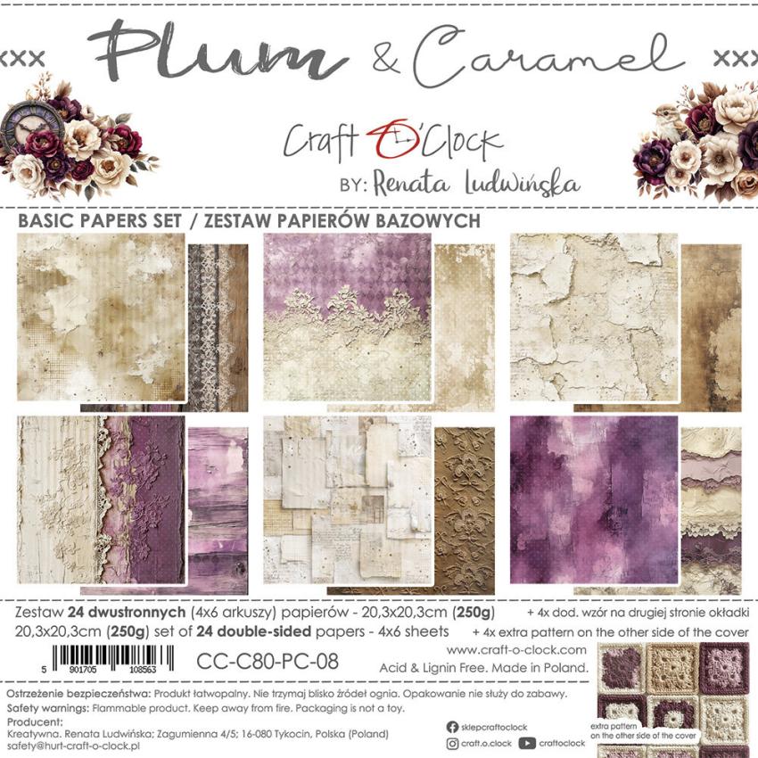 Craft OClock - Designpapier "Plum & Caramel" Basic Paper Pack 8x8 Inch - 24 Bogen